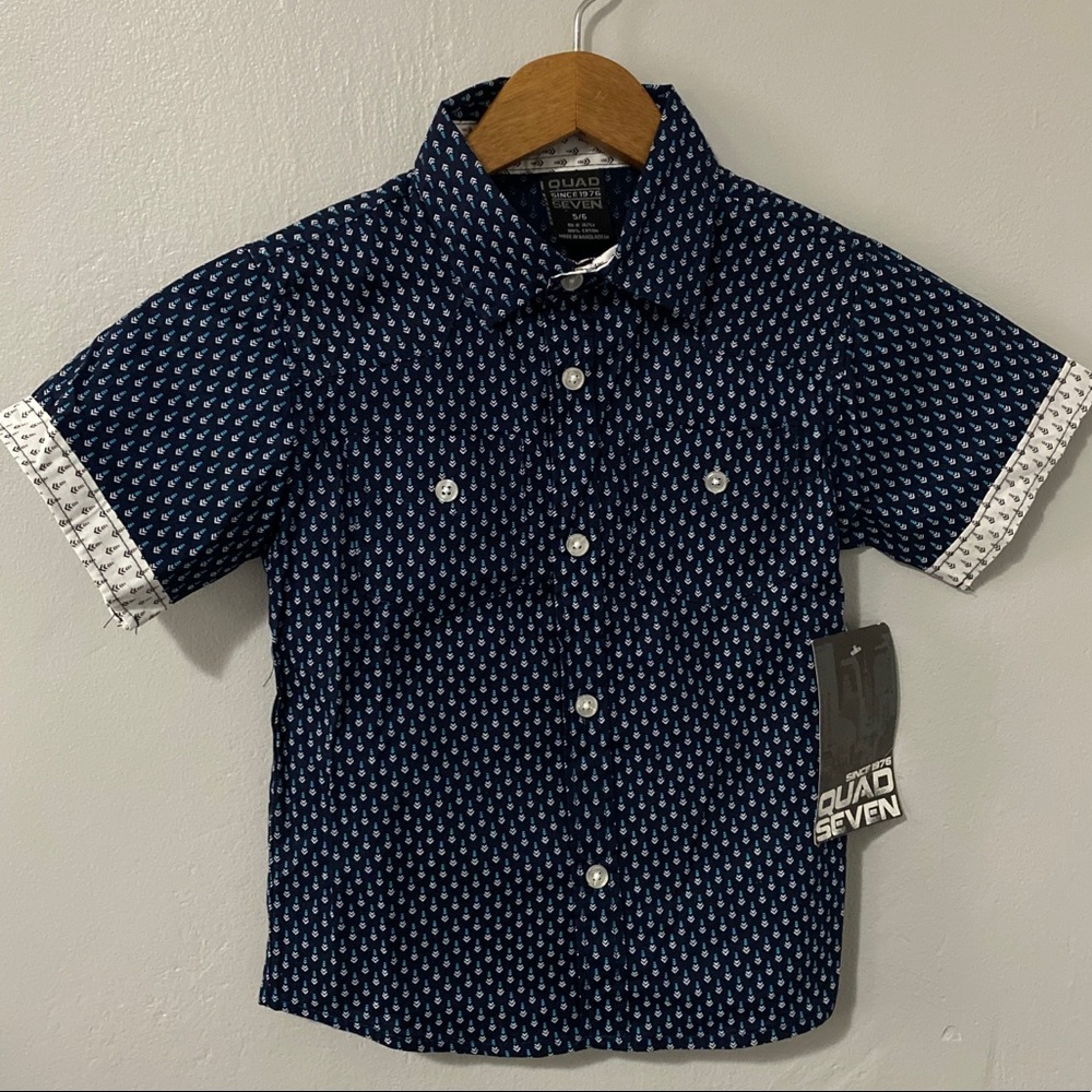 Boys Blue Patterned Button Down Short Sleeve Casual SIZE 6 NEW WITH TAG